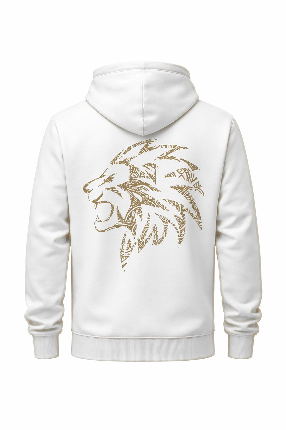 Pull Maasai blanc — dos lion gold