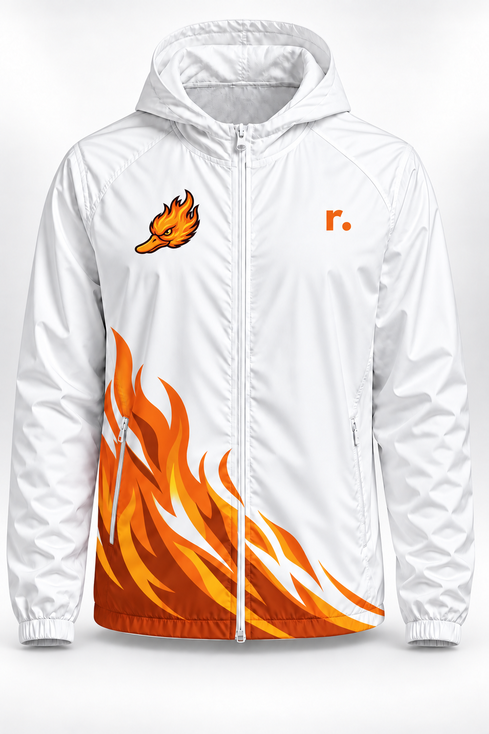 Veste de pluie zippée Spicy Ducks orange - Blanc / Flammes