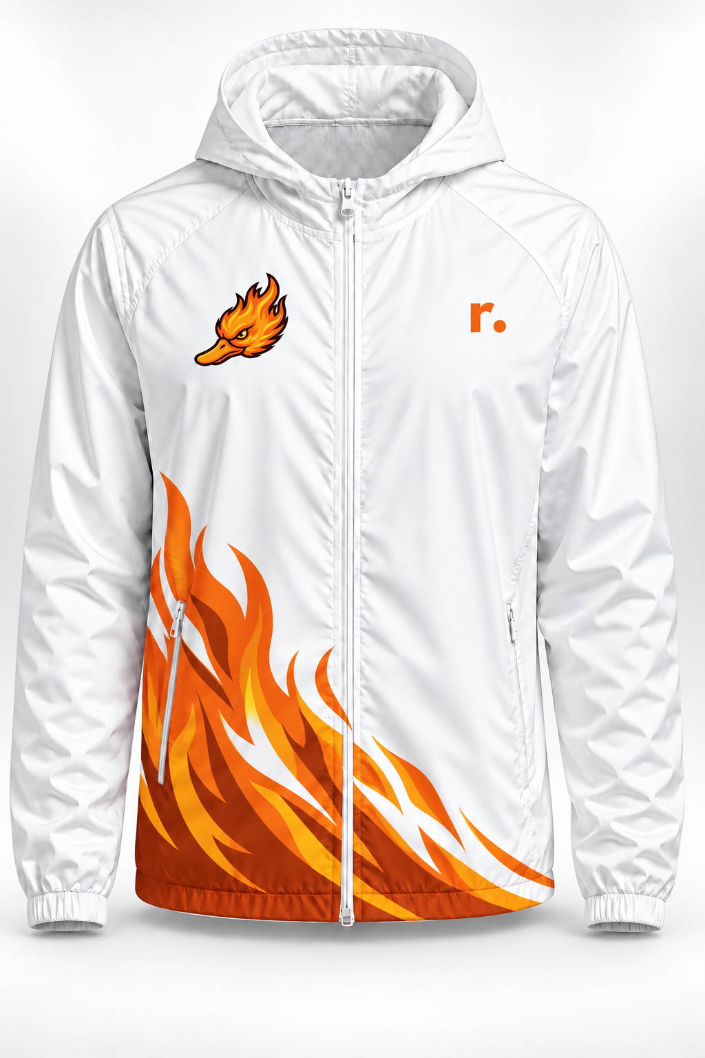 Veste de pluie zippée Spicy Ducks orange - Blanc / Flammes