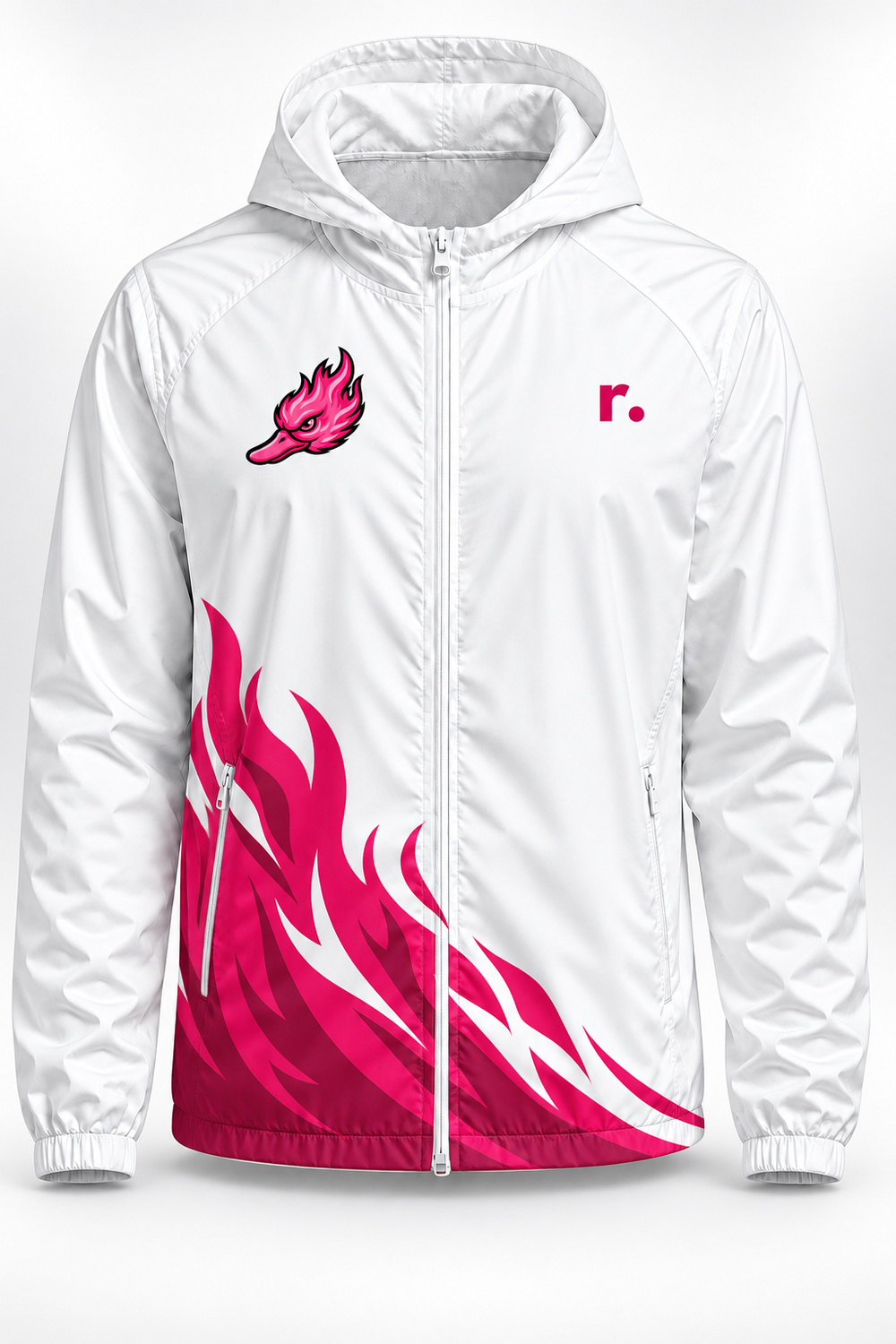 Veste de pluie zippée Spicy Ducks rose - Blanc / Flammes