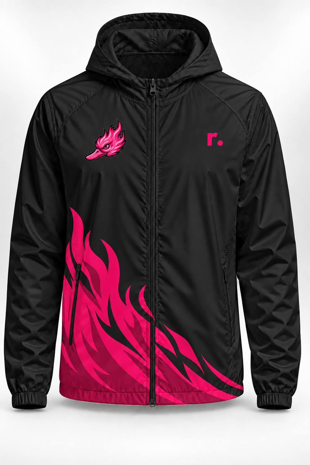Veste de pluie zippée Spicy Ducks rose - Noir / Flammes