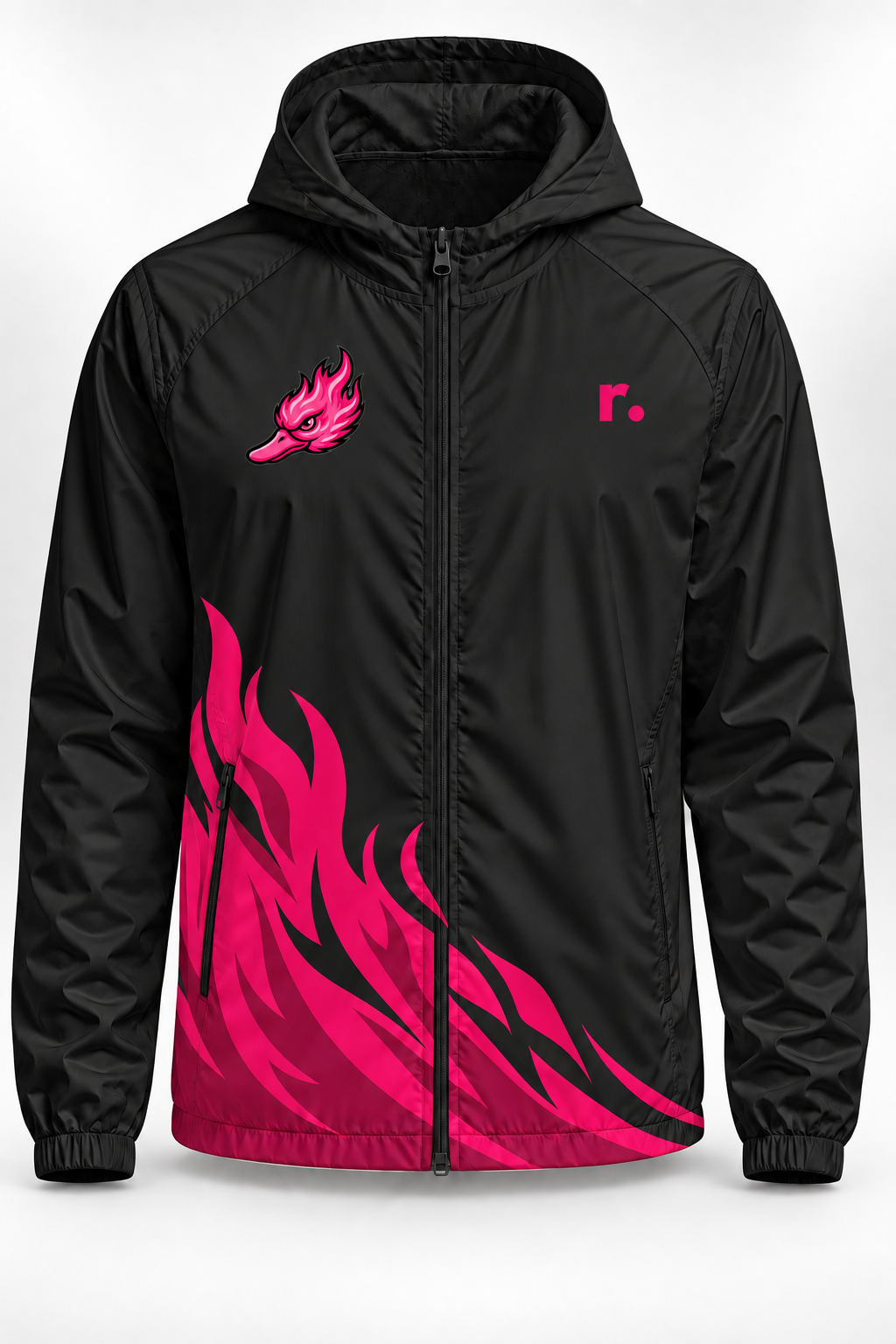 Veste de pluie zippée Spicy Ducks rose - Noir / Flammes