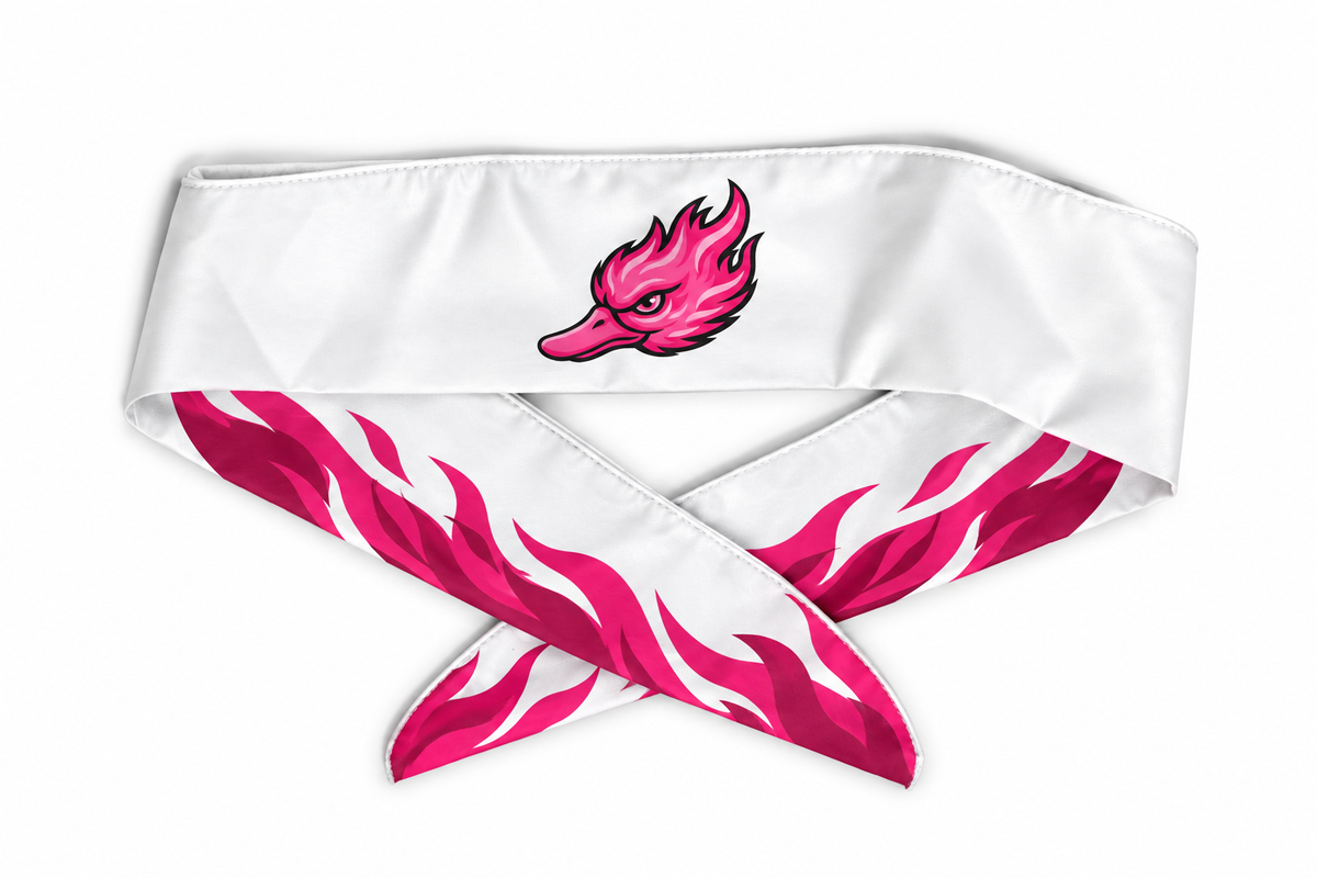 Bandeau à nouer Spicy Ducks rose - Blanc / Flammes
